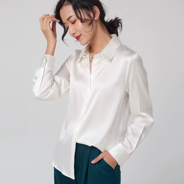 High Quality Elegant Pure Natural Mulberry Silk Shirt Long Sleeve