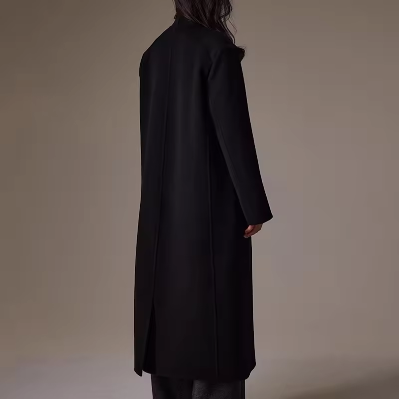 Warm Thick Turn Down Collar Woolen Coat Custom Long Double Faced — detail 3