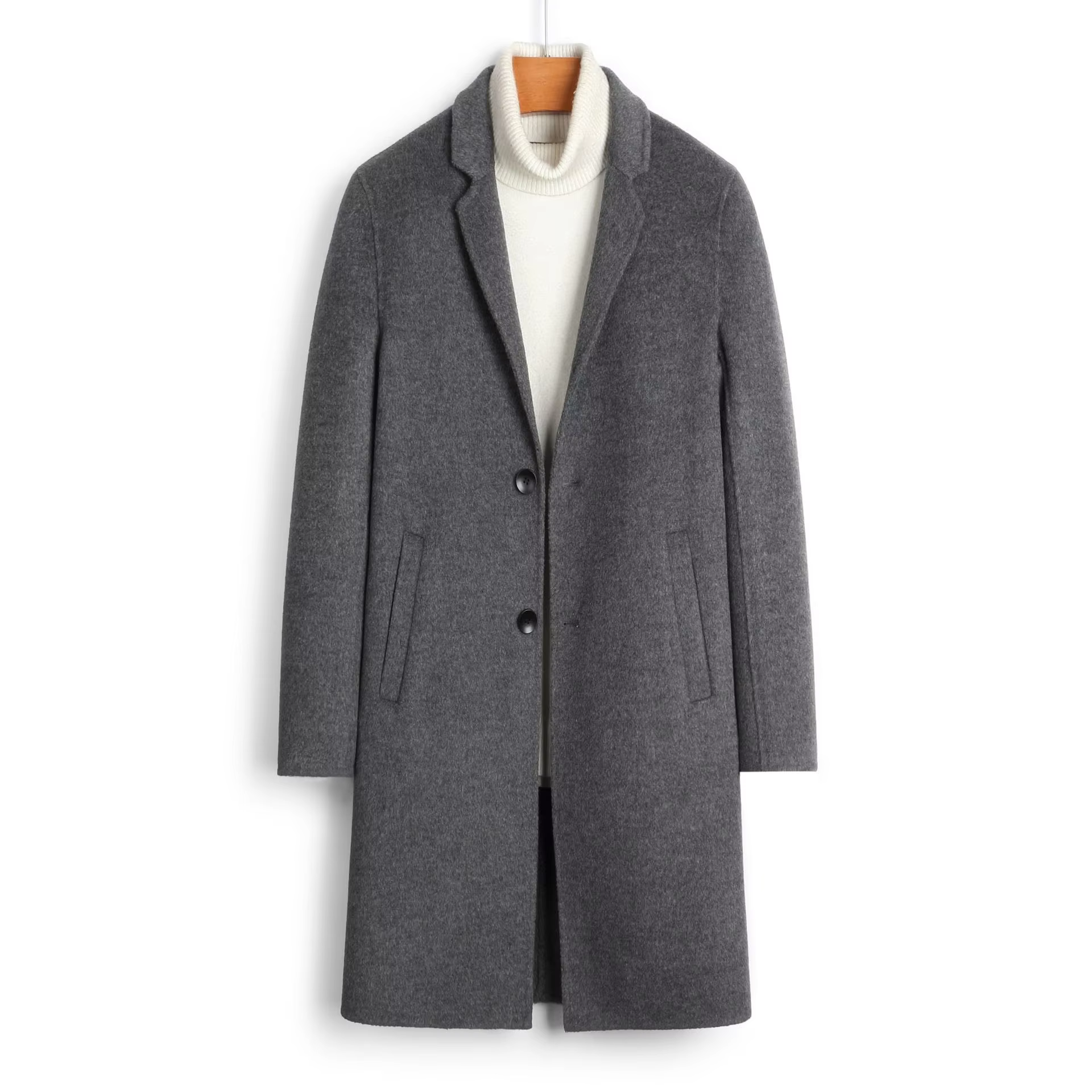 Wool Reversible Coat New Suit Cashmere Coat Medium Long Wool Coat — detail 7