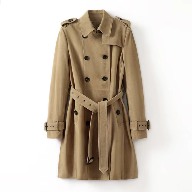 Luxury Double Breasted Goat Suede Mid Length Overcoat Winter Lapel