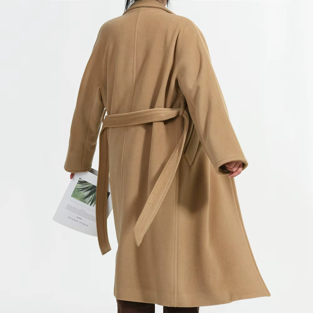 Warm Ladies Elegant Handmade Fall Trench Overcoat Belted Custom Logo — detail 2