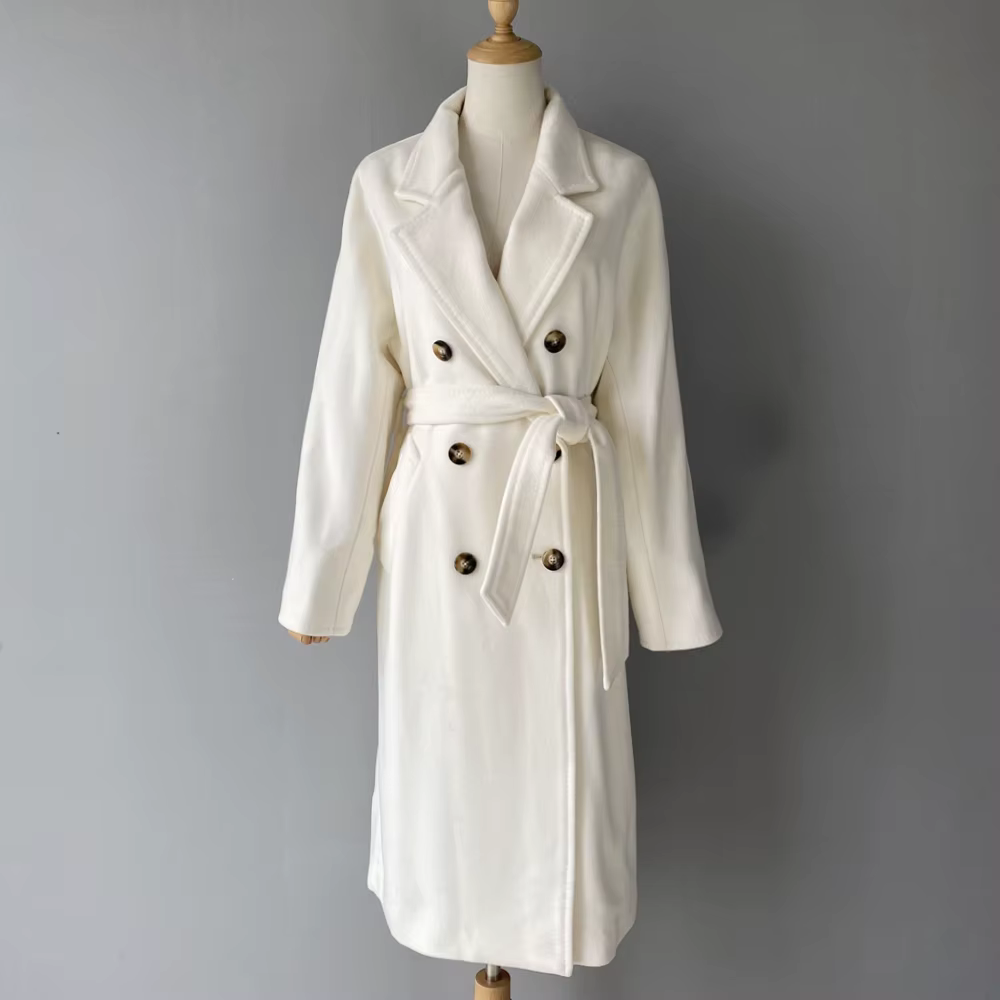Warm Ladies Elegant Handmade Fall Trench Overcoat Belted Custom Logo — detail 4