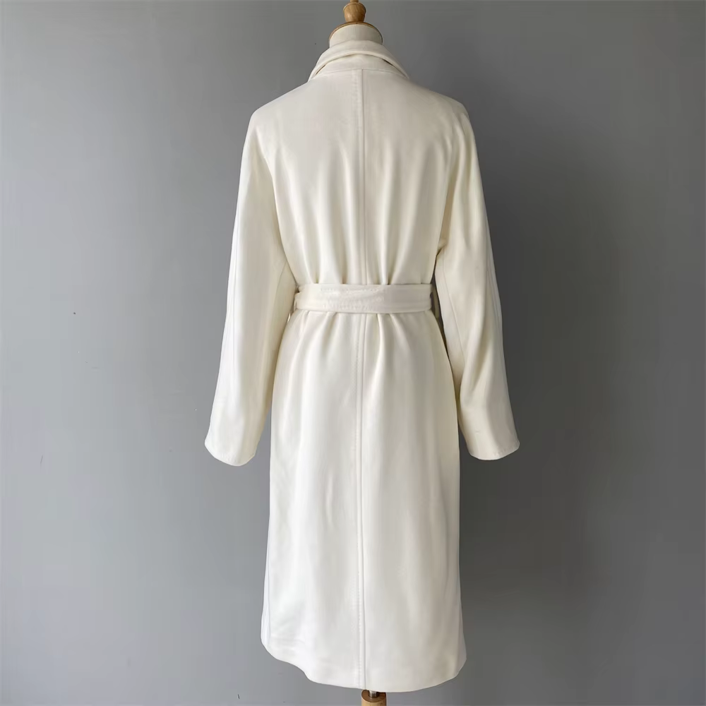Warm Ladies Elegant Handmade Fall Trench Overcoat Belted Custom Logo — detail 5