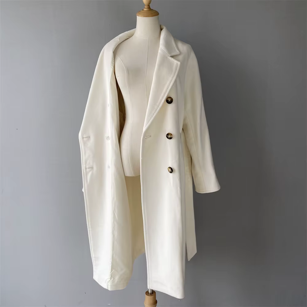 Warm Ladies Elegant Handmade Fall Trench Overcoat Belted Custom Logo — detail 6