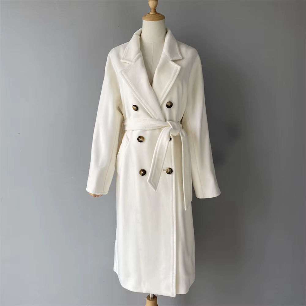 Warm Ladies Elegant Handmade Fall Trench Overcoat Belted Custom Logo — detail 7