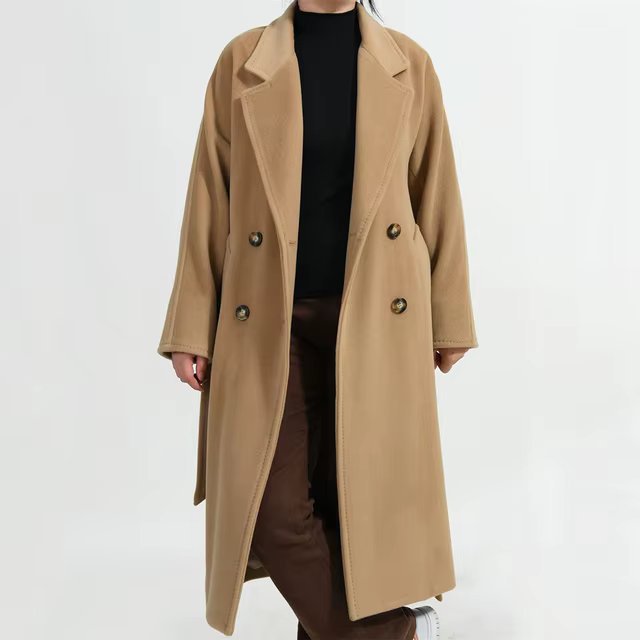 Warm Ladies Elegant Handmade Fall Trench Overcoat Belted Custom Logo