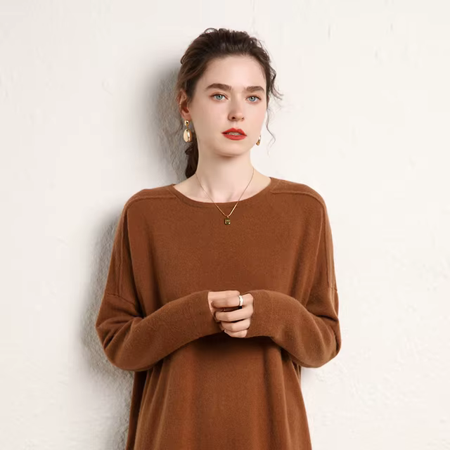 Cashmere Sweater Loose Large Size Lazy Mid-length Crewneck Autumn