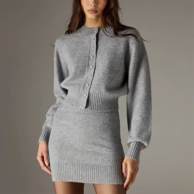 Knit Sweater Crew Neck Long Sleeves Deep Ribbed Knitted Collar