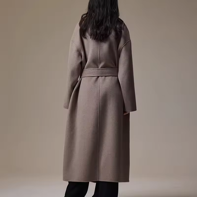 Double Faced Cashmere Coat Custom Long Genuine Wool Coats With Belt — detail 1