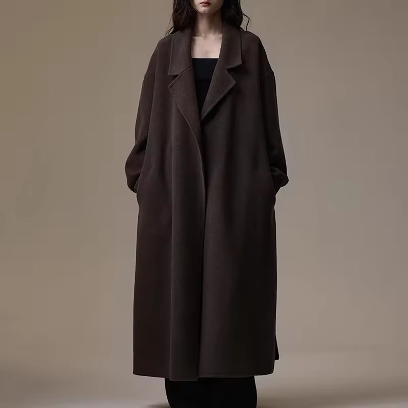 Double Faced Cashmere Coat Custom Long Genuine Wool Coats With Belt — detail 2