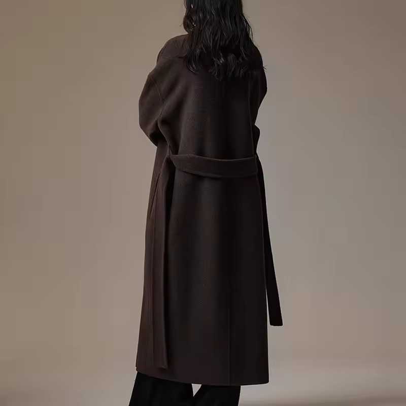 Double Faced Cashmere Coat Custom Long Genuine Wool Coats With Belt — detail 3