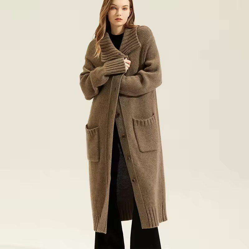 Double Faced Cashmere Coat Custom Long Genuine Wool Coats With Belt — detail 6