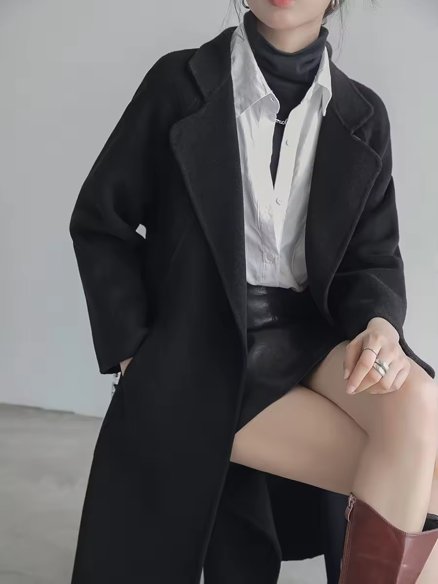 Luxury Lady Elegant Long Overcoat Winter Soft Warm Loose Cashmere — detail 1