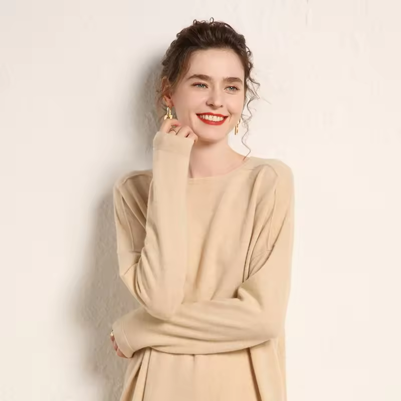 Cashmere Sweater Loose Large Size Lazy Mid-length Crewneck Autumn — detail 1
