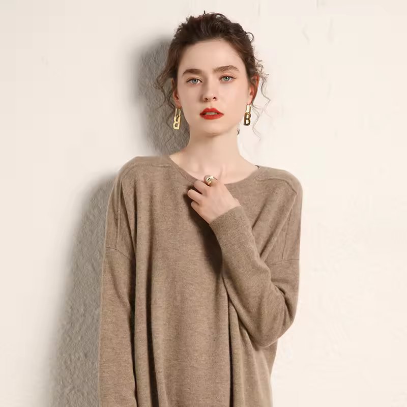 Cashmere Sweater Loose Large Size Lazy Mid-length Crewneck Autumn — detail 2